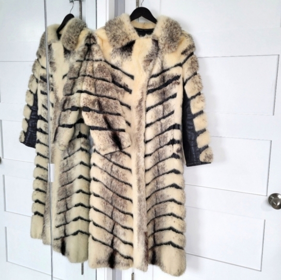 Vintage Genuine Mink and Leather Chevron Fur Coat - Picture 1 of 9